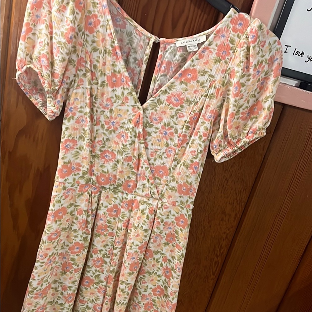 American Eagle Outfitters Multicolored Ruffled Puff Sleeve Midi Sundress